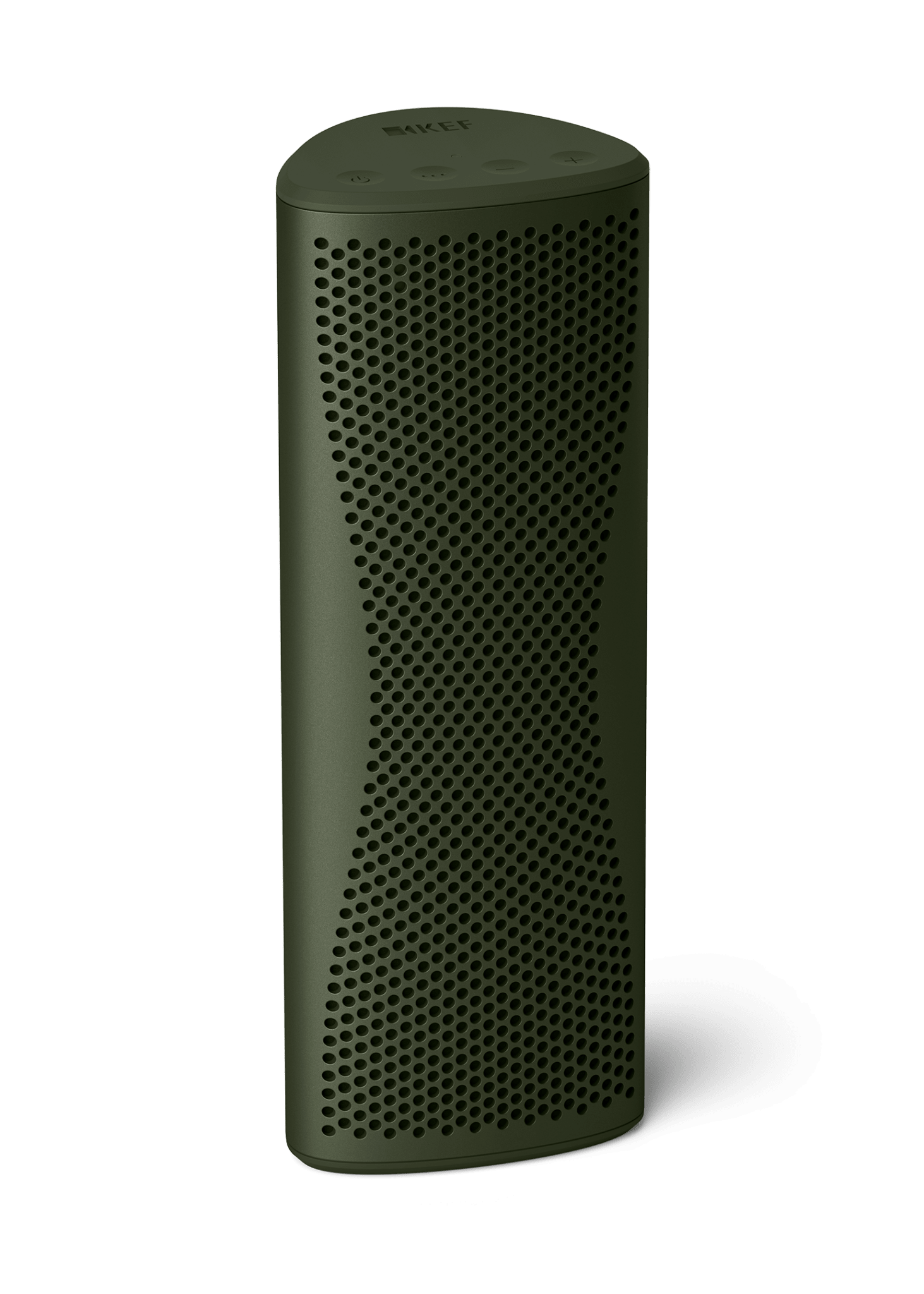KEF Muo Portable Bluetooth Speaker in Moss Green, vertical view