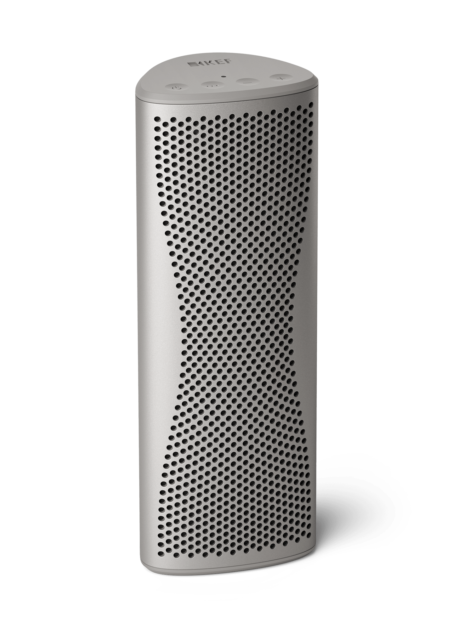 KEF Muo Portable Bluetooth Speaker in Silver Dusk, vertical view
