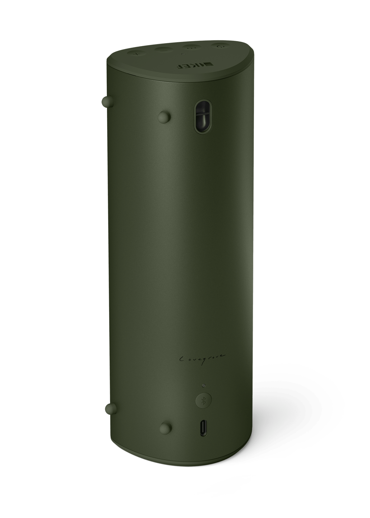 KEF Muo Portable Bluetooth Speaker in Moss Green, rear view