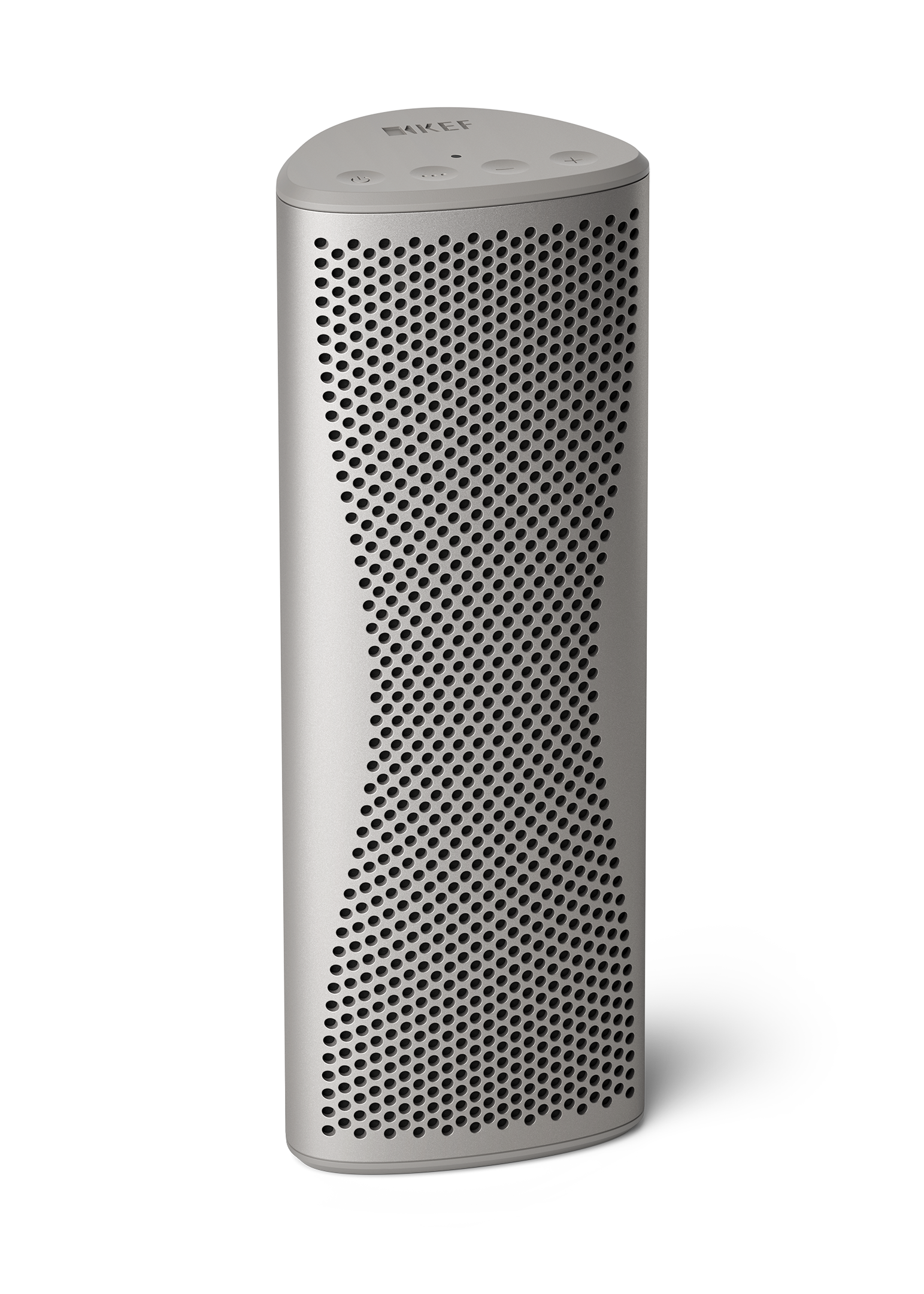 KEF Muo Portable Bluetooth Speaker in Silver Dusk, vertical view