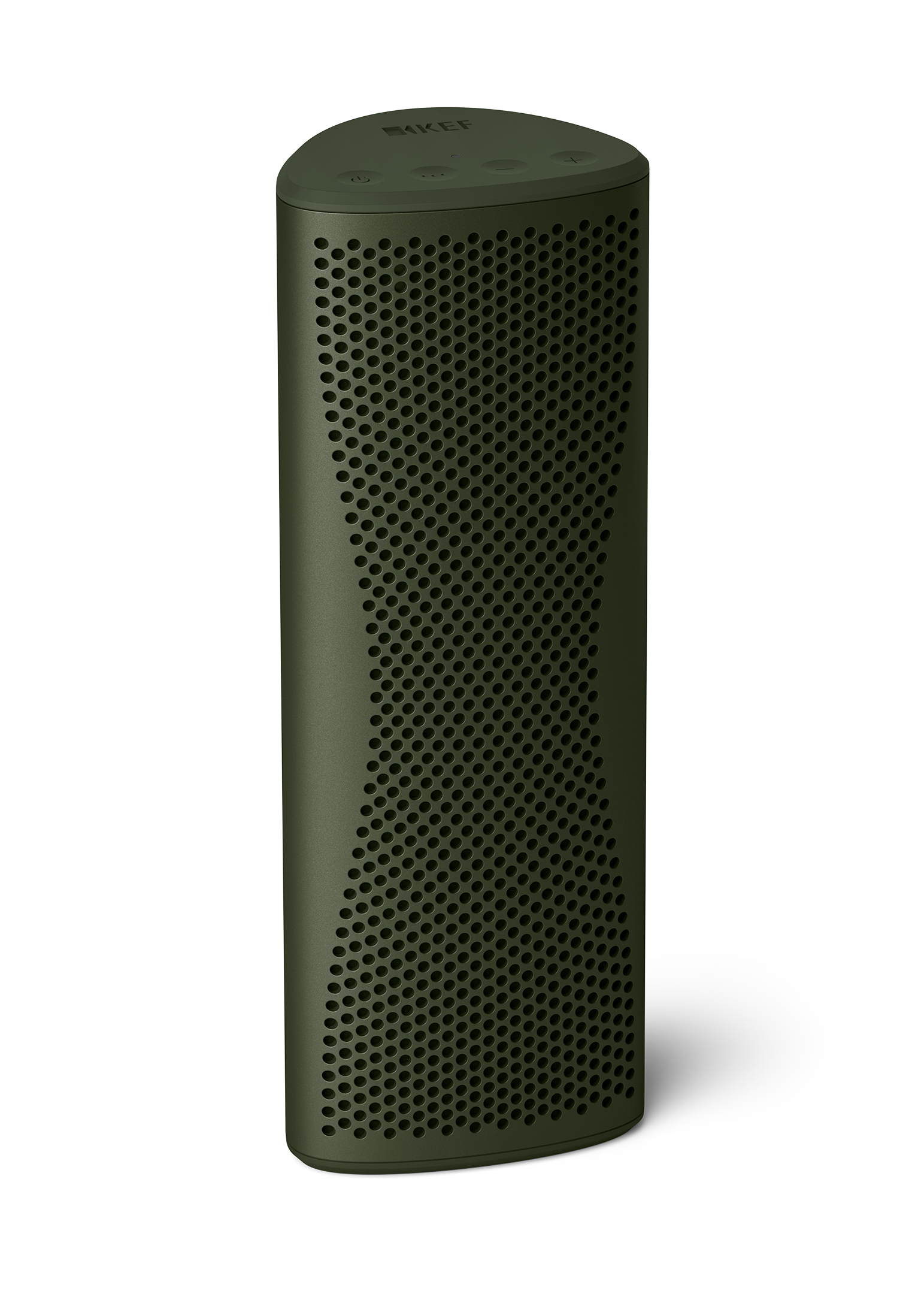 KEF Muo Portable Bluetooth Speaker in Moss Green, vertical view