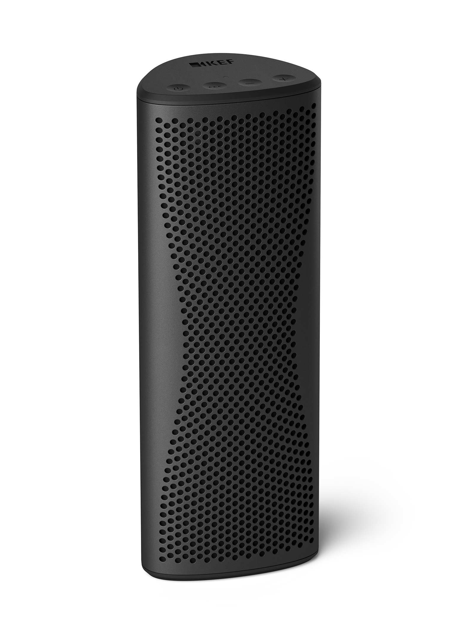 KEF Muo Portable Bluetooth Speaker in Midnight Black, vertical view