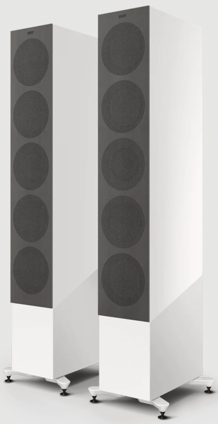KEF R11 Meta Floorstanding Speakers in Gloss White with grille