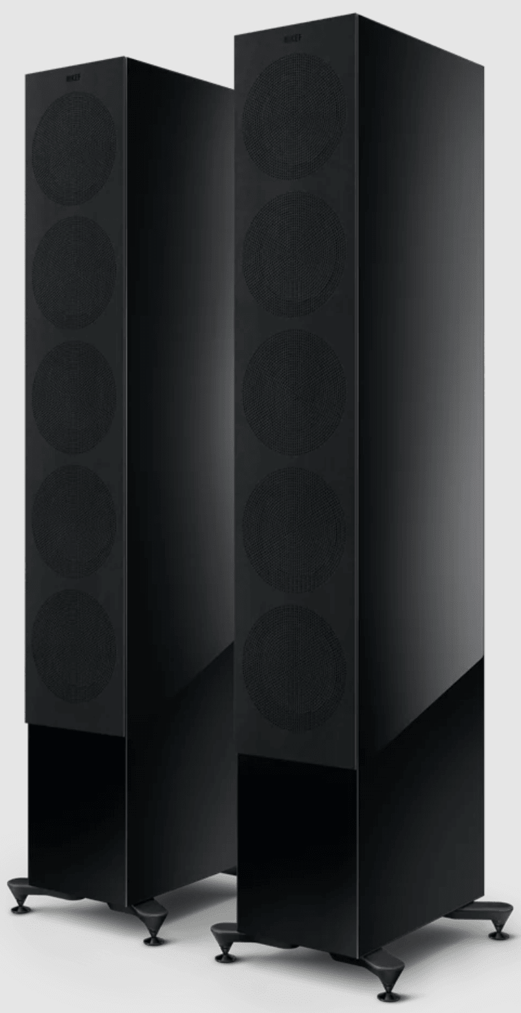 KEF R11 Meta Floorstanding Speakers in Gloss Black with grille
