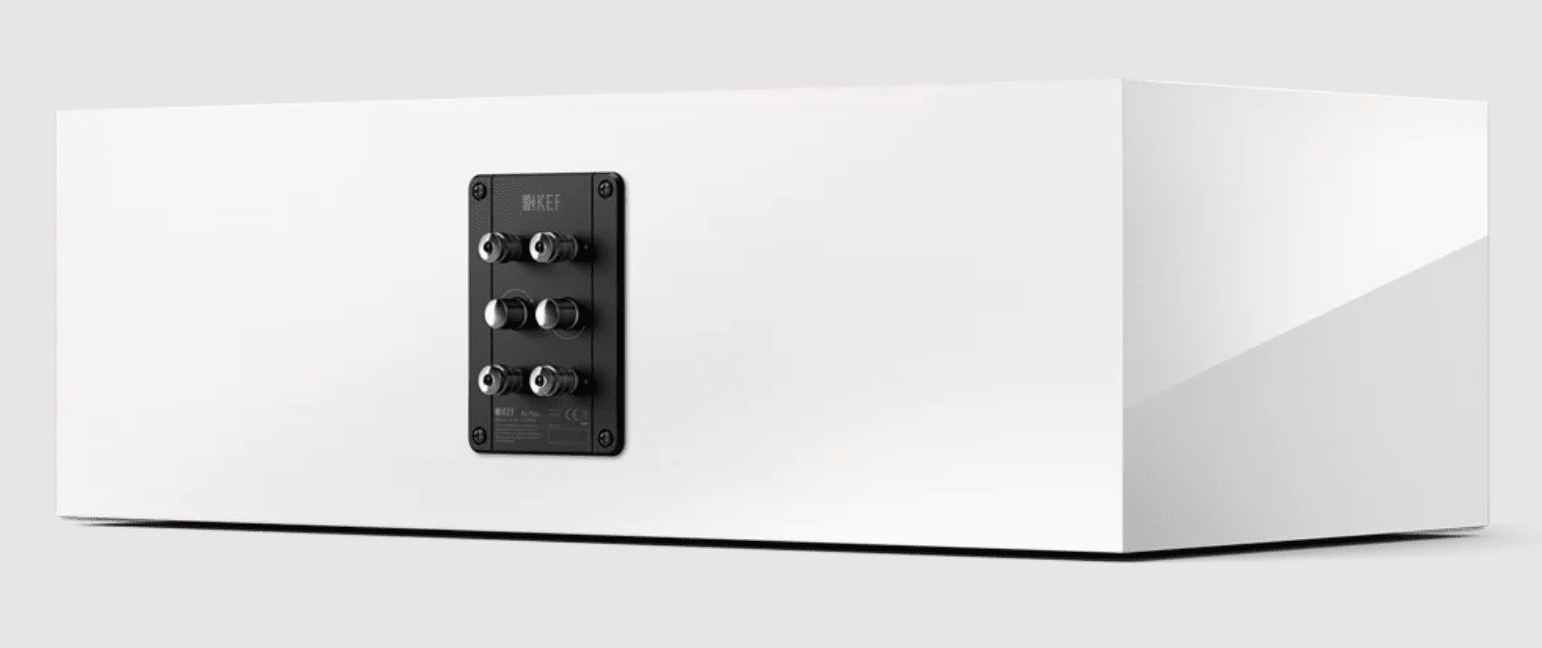 KEF R6 Meta Centre Channel Speaker in Gloss White. Back on an angle