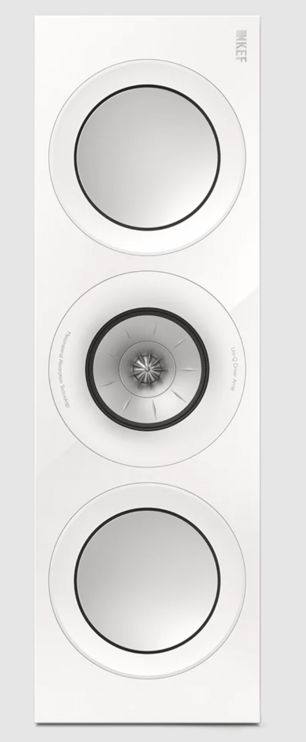 KEF R6 Meta Centre Channel Speaker in Gloss White. Front, vertical