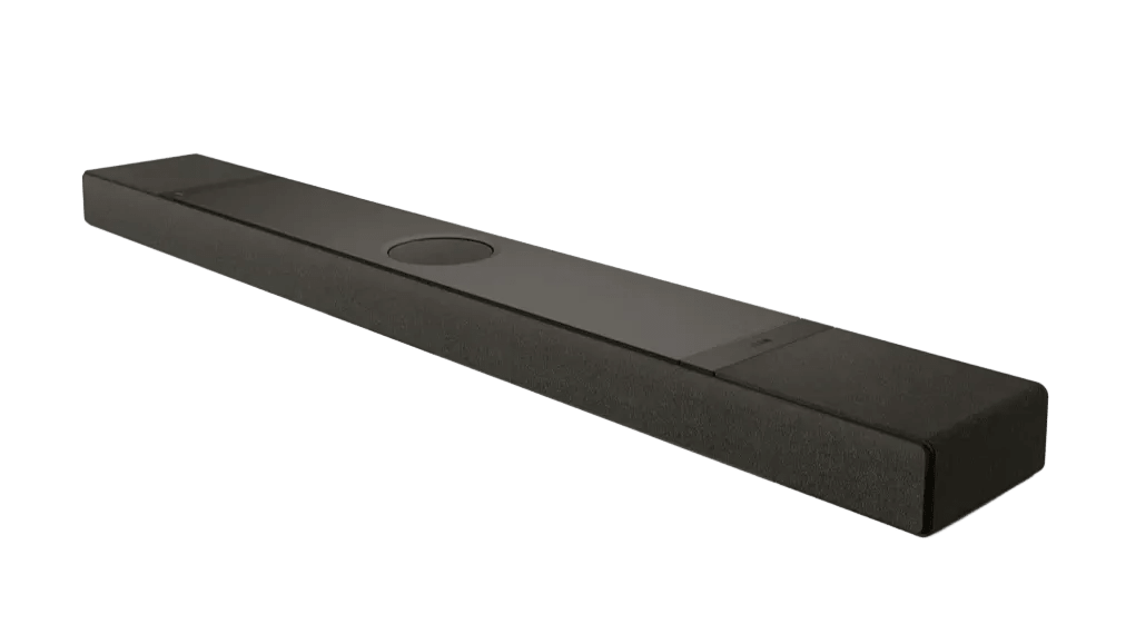 KEF XIO Soundbar in Slate black, angled view