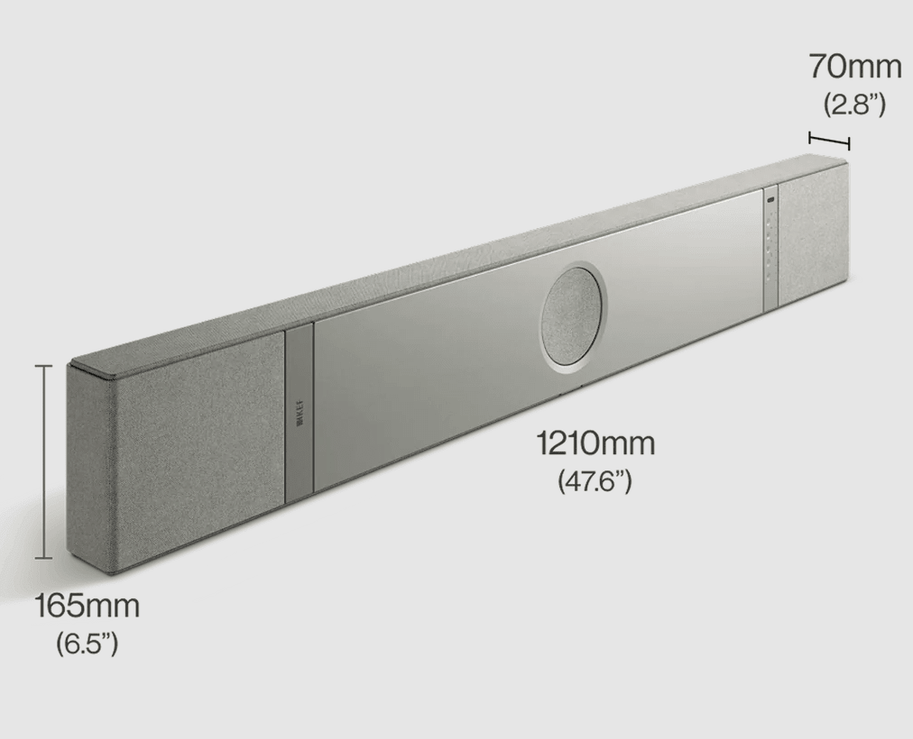 KEF XIO Soundbar in Storm Grey, dimensions