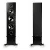 KLH Kendall 2F Floorstanding Speakers in Black Oak Veneer.  Image shows one speaker without grille, the other with grille