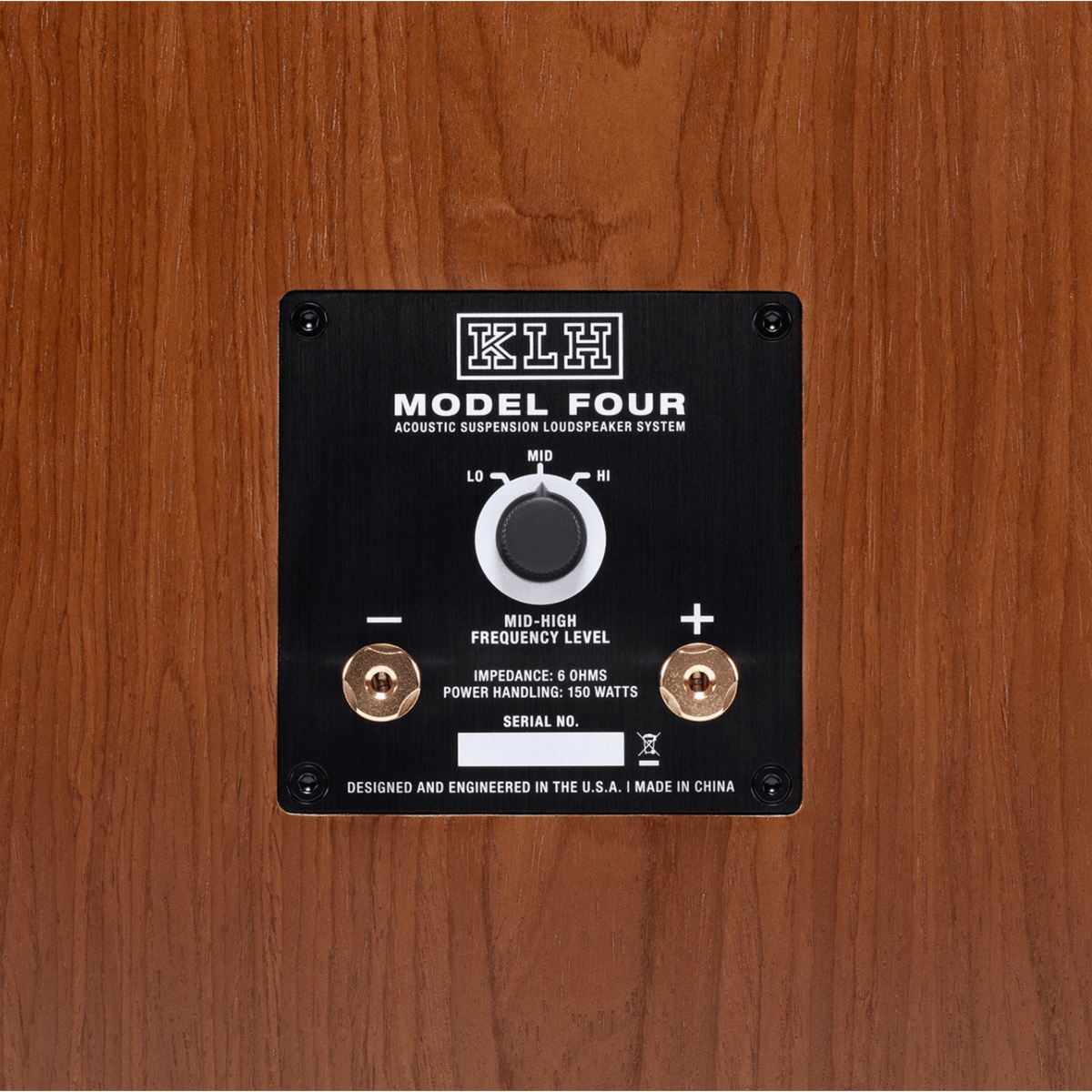 KLH Model 4 individual Loudspeaker in Walnut, closeup of connections