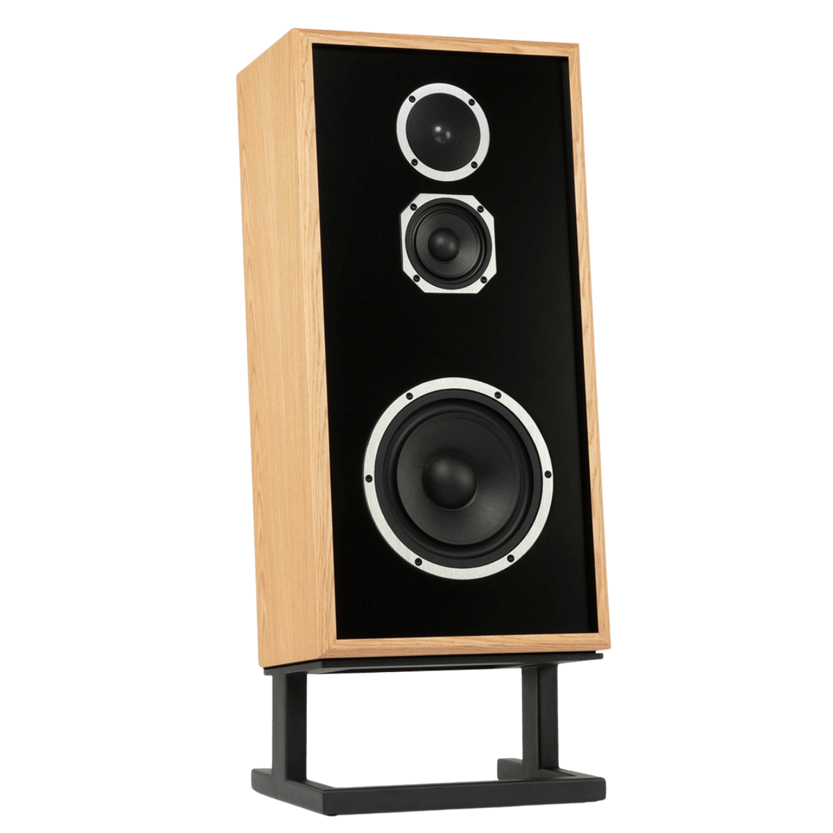 KLH Model 4 individual Loudspeaker in Oak, angled and without Grille