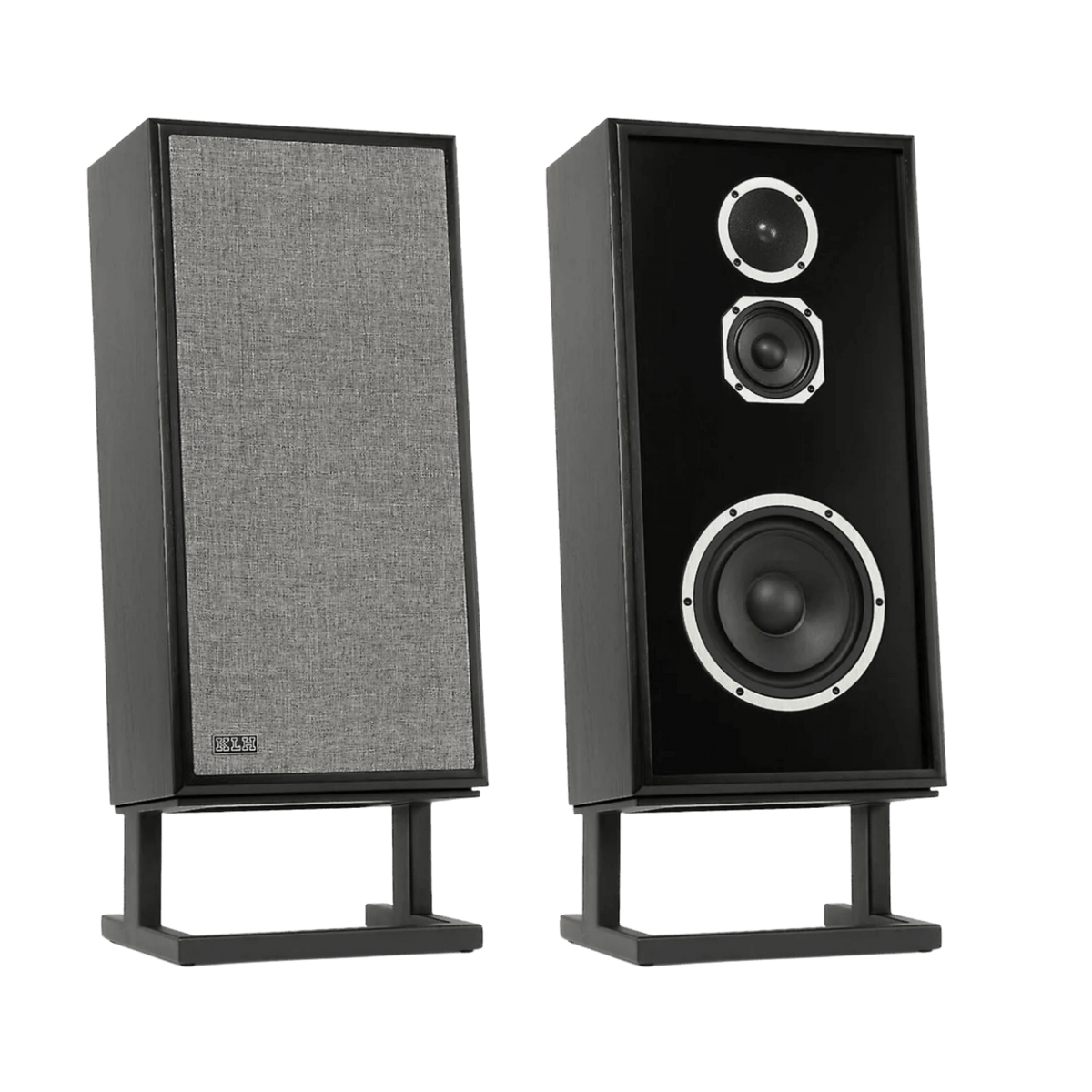 KLH Model 4 individual Loudspeaker in Black, with and without Grille