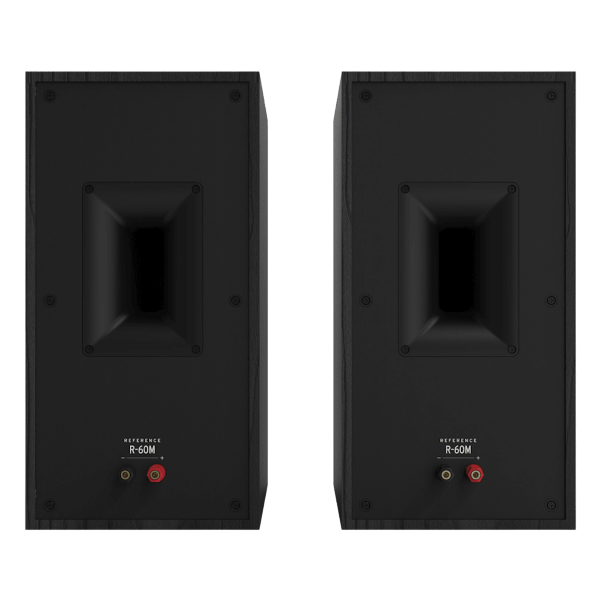 Klipsch R-60M Bookshelf Speakers in Ebony sold as a pair. Back of Speakers