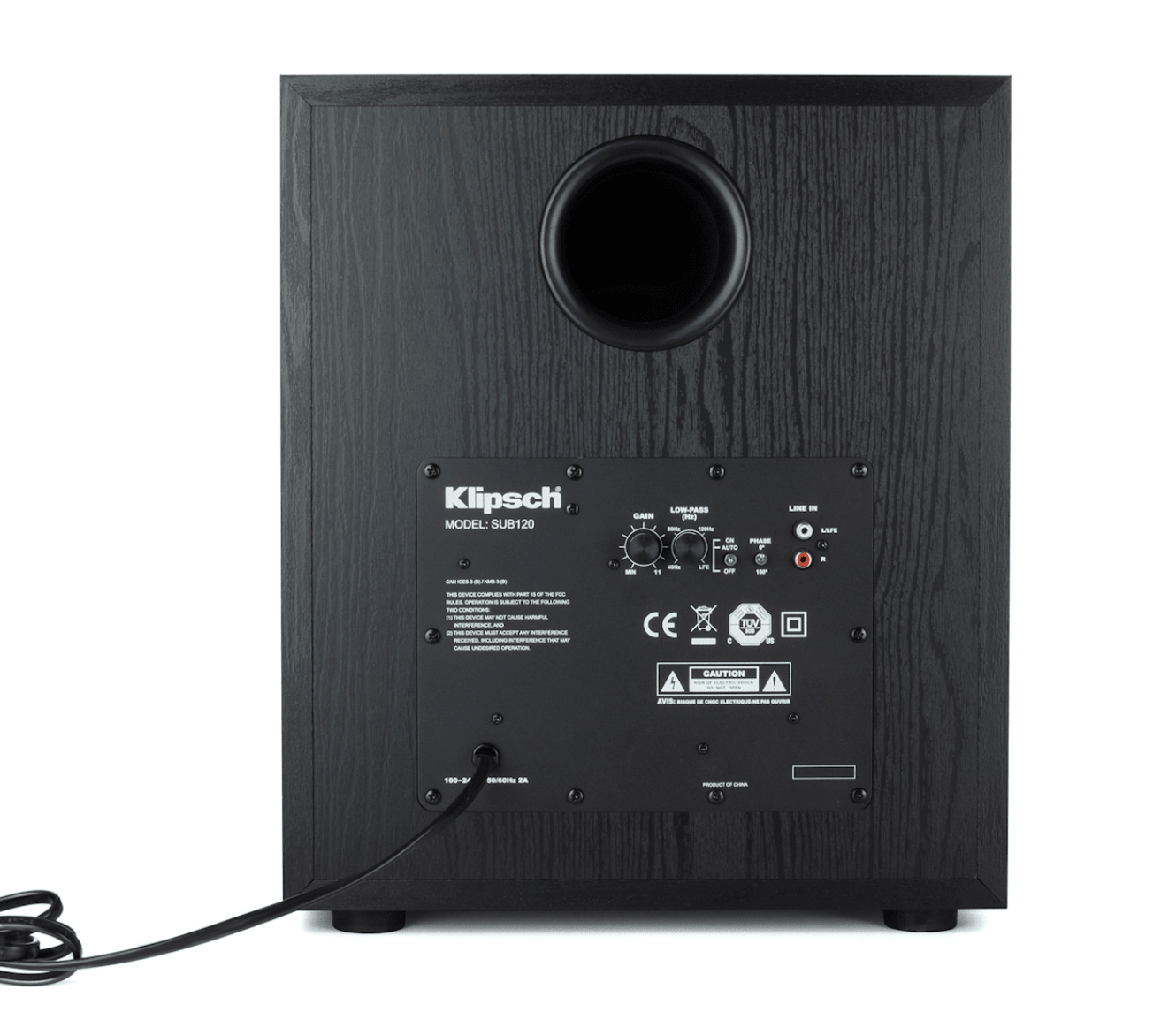 Klipsch SPL-120 Subwoofer, angled rear of unit