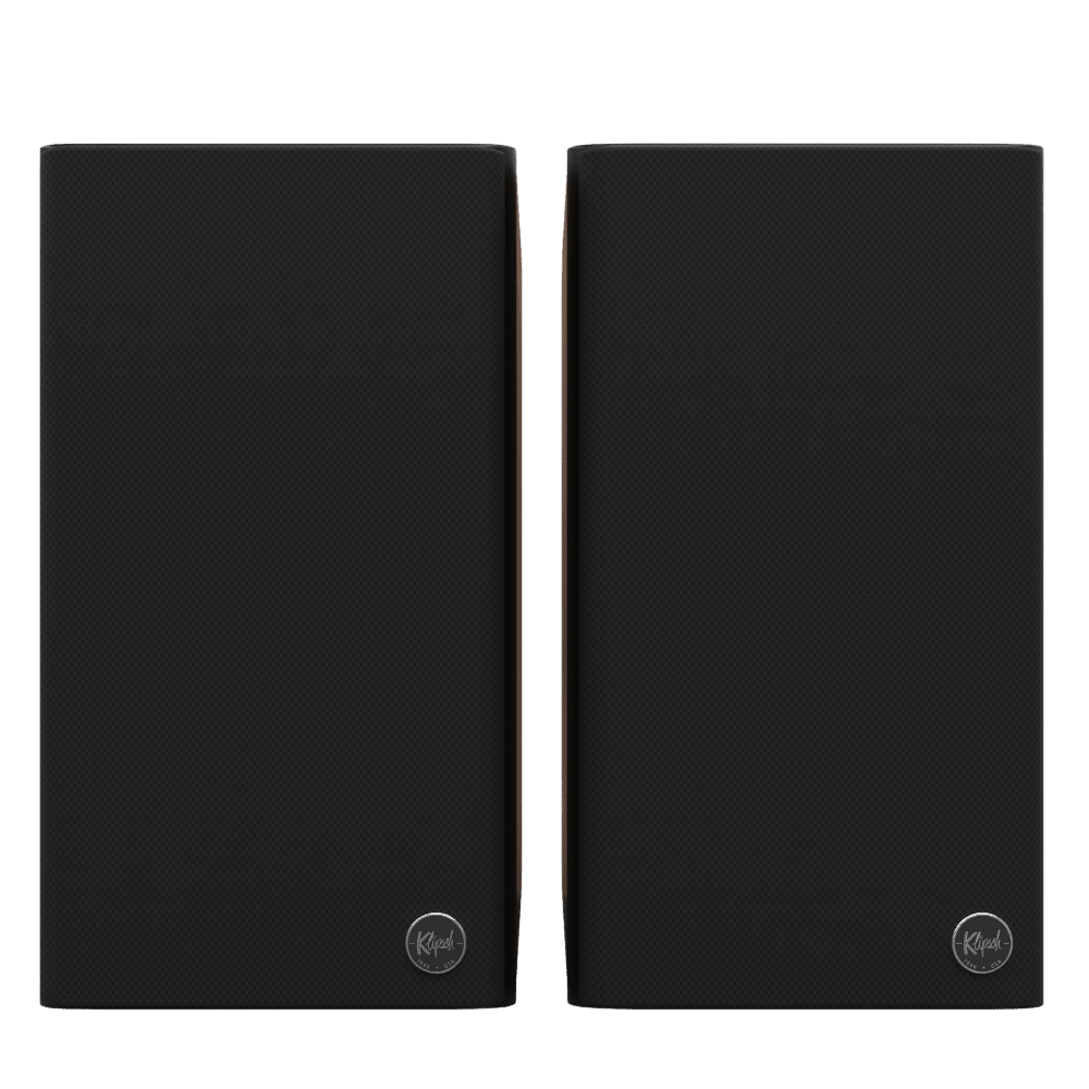Klipsch The Fives II Powered Speaker pair in Ebony front, with grille