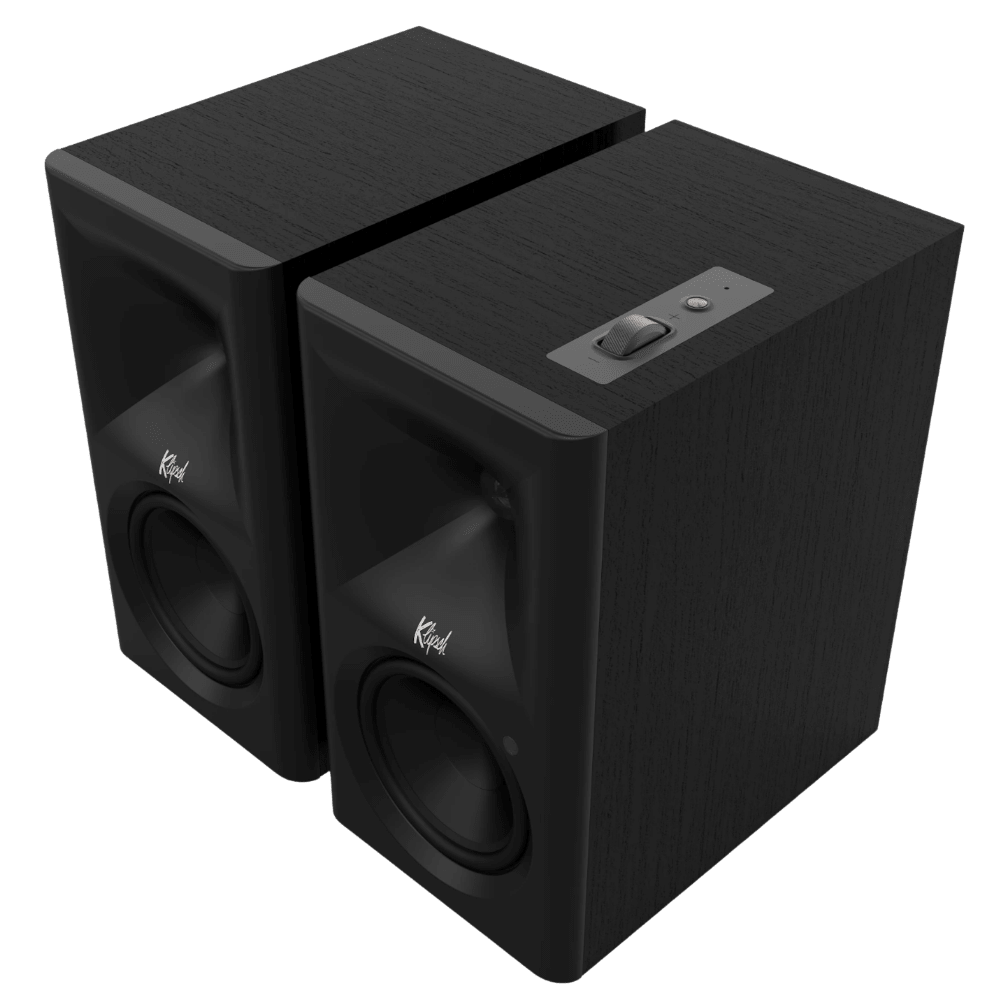 Klipsch The Fives II Powered Speaker pair in Ebony, angled, no grille