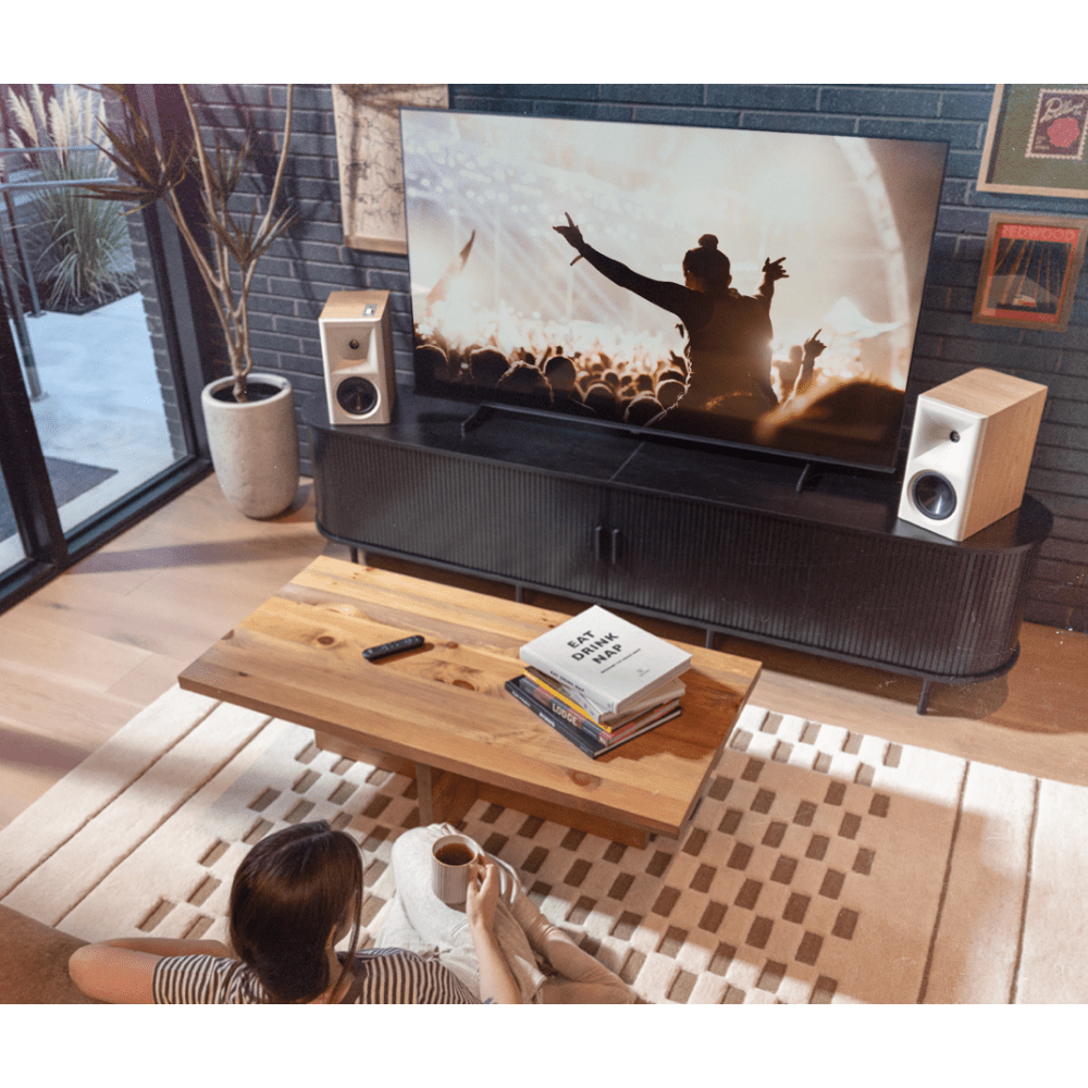 Klipsch The Fives II Powered  Speakers in Red Oak, in room setup