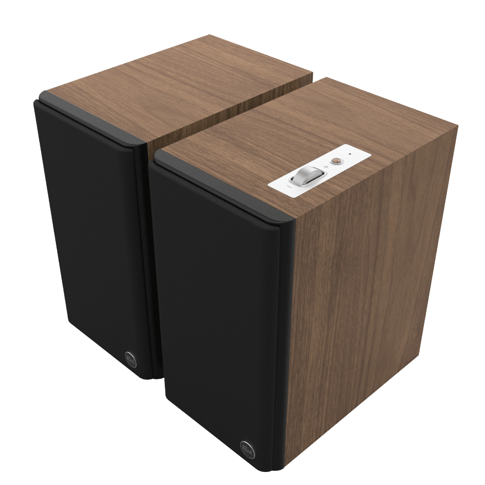Klipsch The Fives II Powered Speaker pair in Walnut, with grille