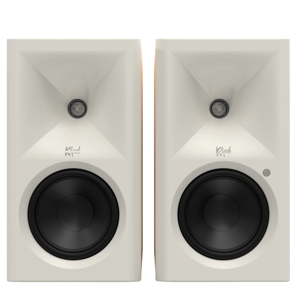 Klipsch The Fives II Powered Speaker pair in Red Oak front, no grille