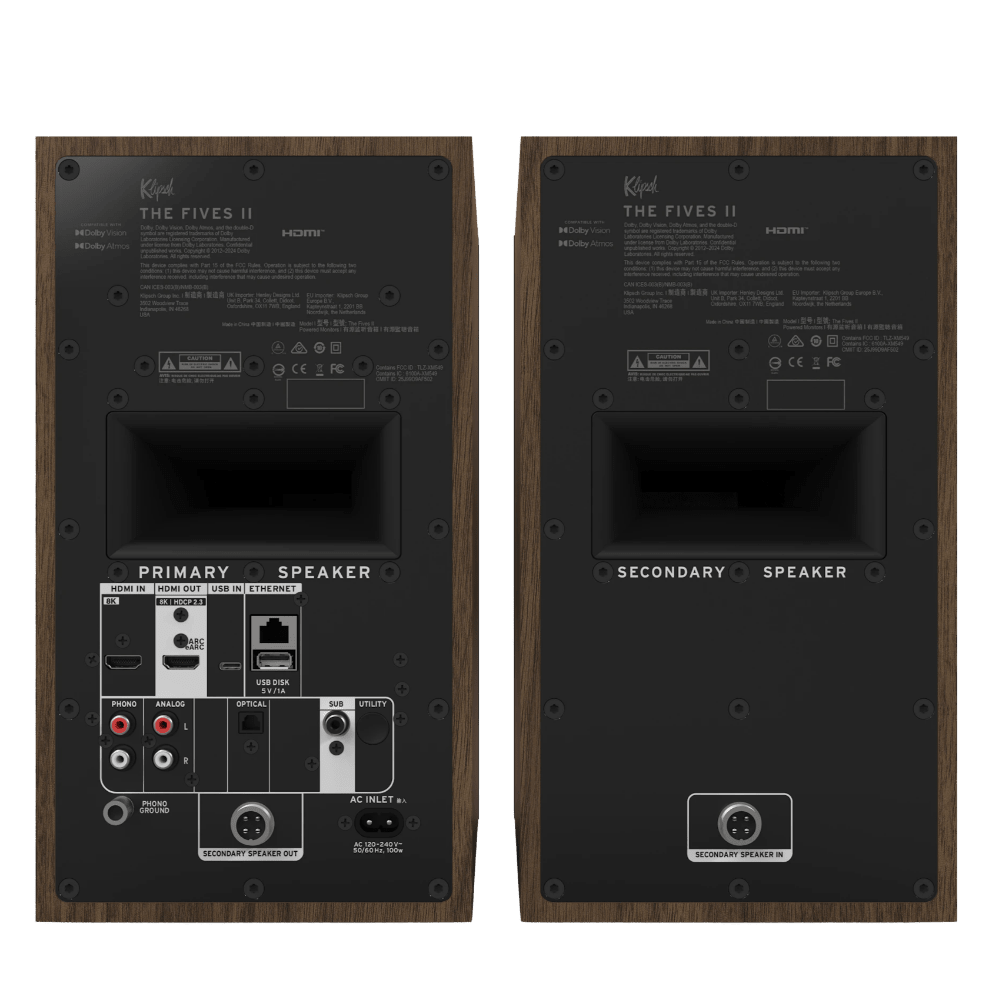 Klipsch The Fives II Powered  Speakesr in Walnut, back