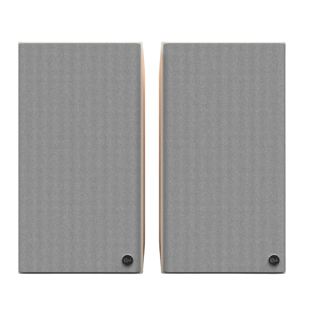 Klipsch The Nines II Powered Speakers in Red Oak, front with grilles