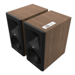 Klipsch The Sevens II Powered Speaker Pair in Walnut, angled without grille