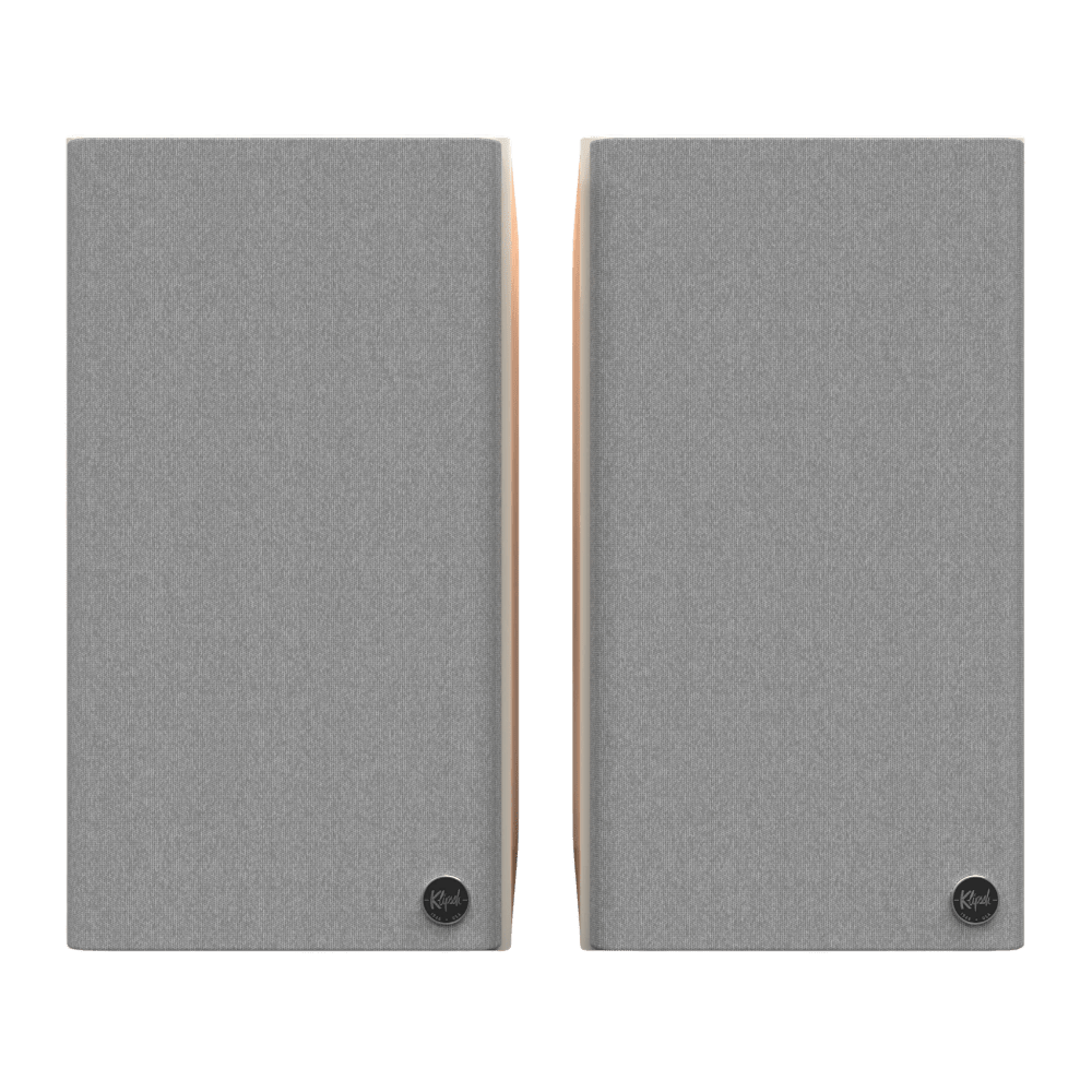 Klipsch The Sevens II Powered Speaker Pair in Red Oak, front with grille