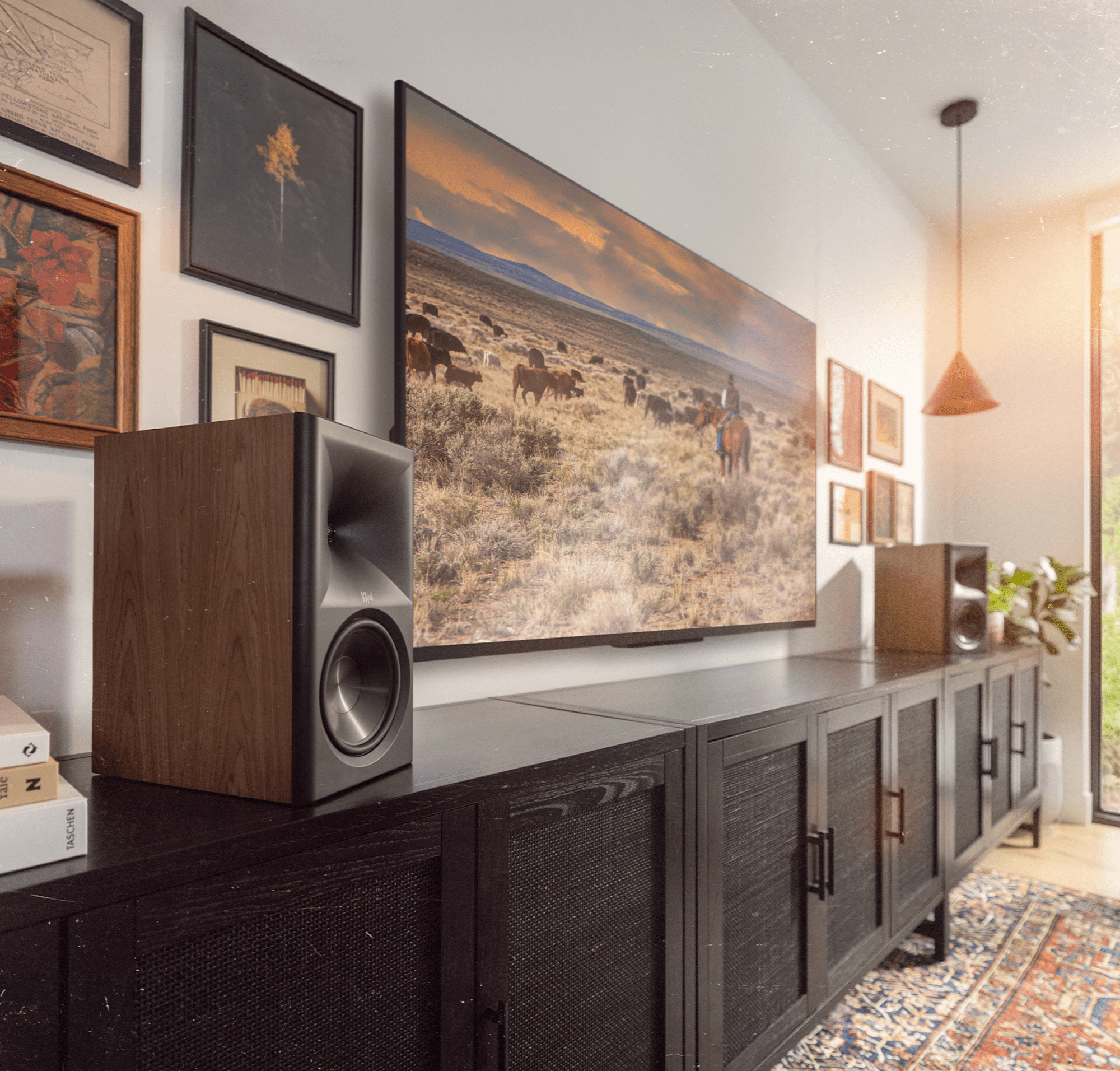 Klipsch The Sevens II Powered Speaker Pair in Walnut, in room