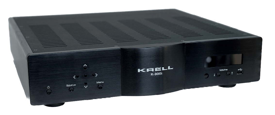 KRELL K-300i Integrated Stereo Amplifier in Black. Angled image