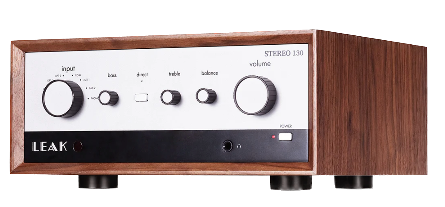 LEAK Stereo 130 Integrated Amplifier angled to the left