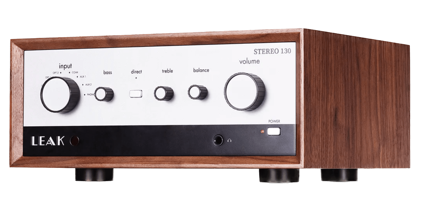 LEAK Stereo 130 Integrated Amplifier angled to the left