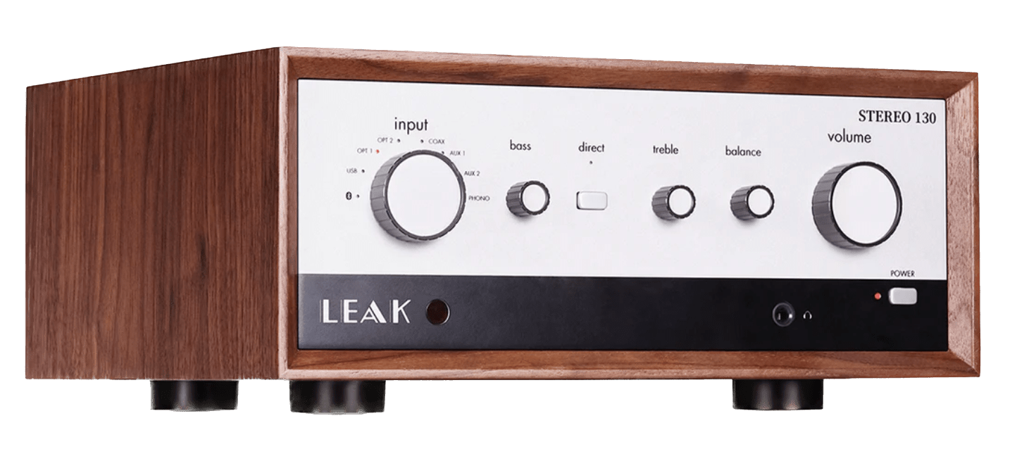 LEAK Stereo 130 Integrated Amplifier angled to the right