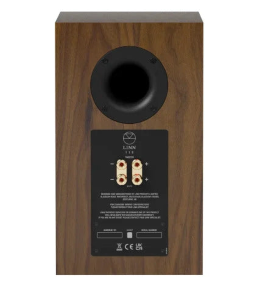 Linn 119 Bookshelf Speakers also available in walnut.  Back of unit