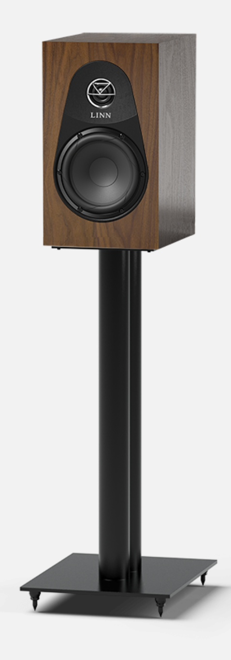 Linn 119 Bookshelf Speakers in Walnut on black stand