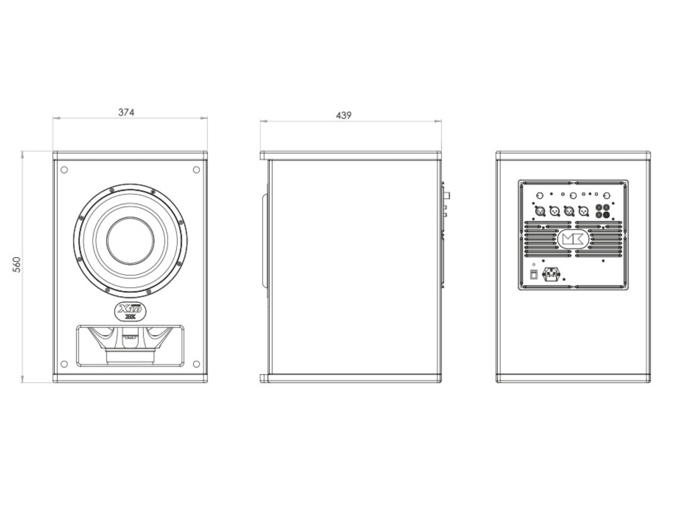 M & K Sound X10 Subwoofer, dimensions