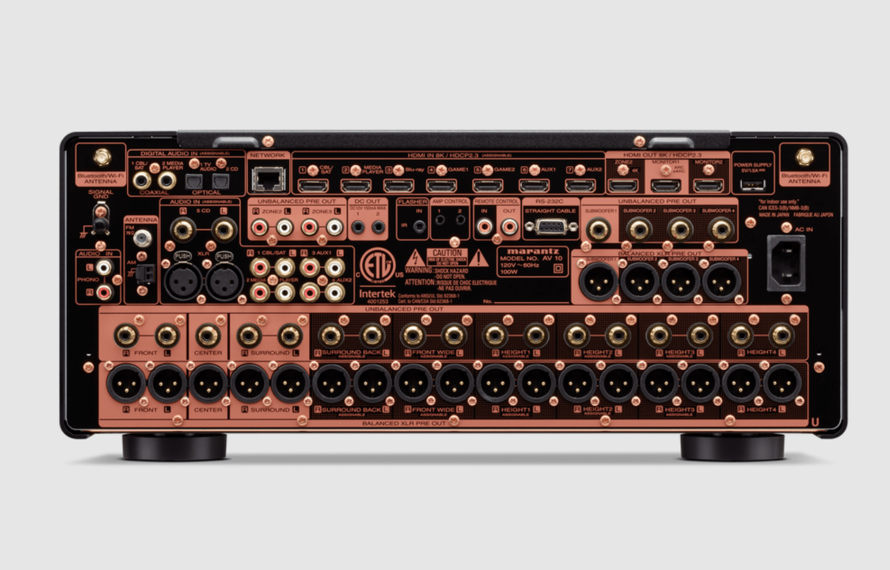 Marantz AV 10 Reference 15.4 Channel Home Theatre Pre-Amplifier/Processor, back of unit