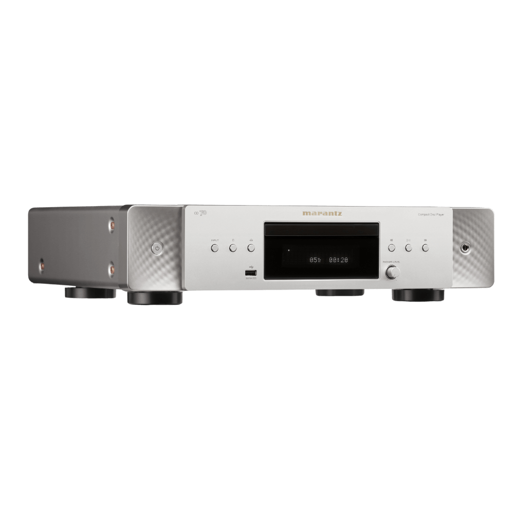 Marantz CD 70 Compact Disc Player in Silver/Gold, angled to the right