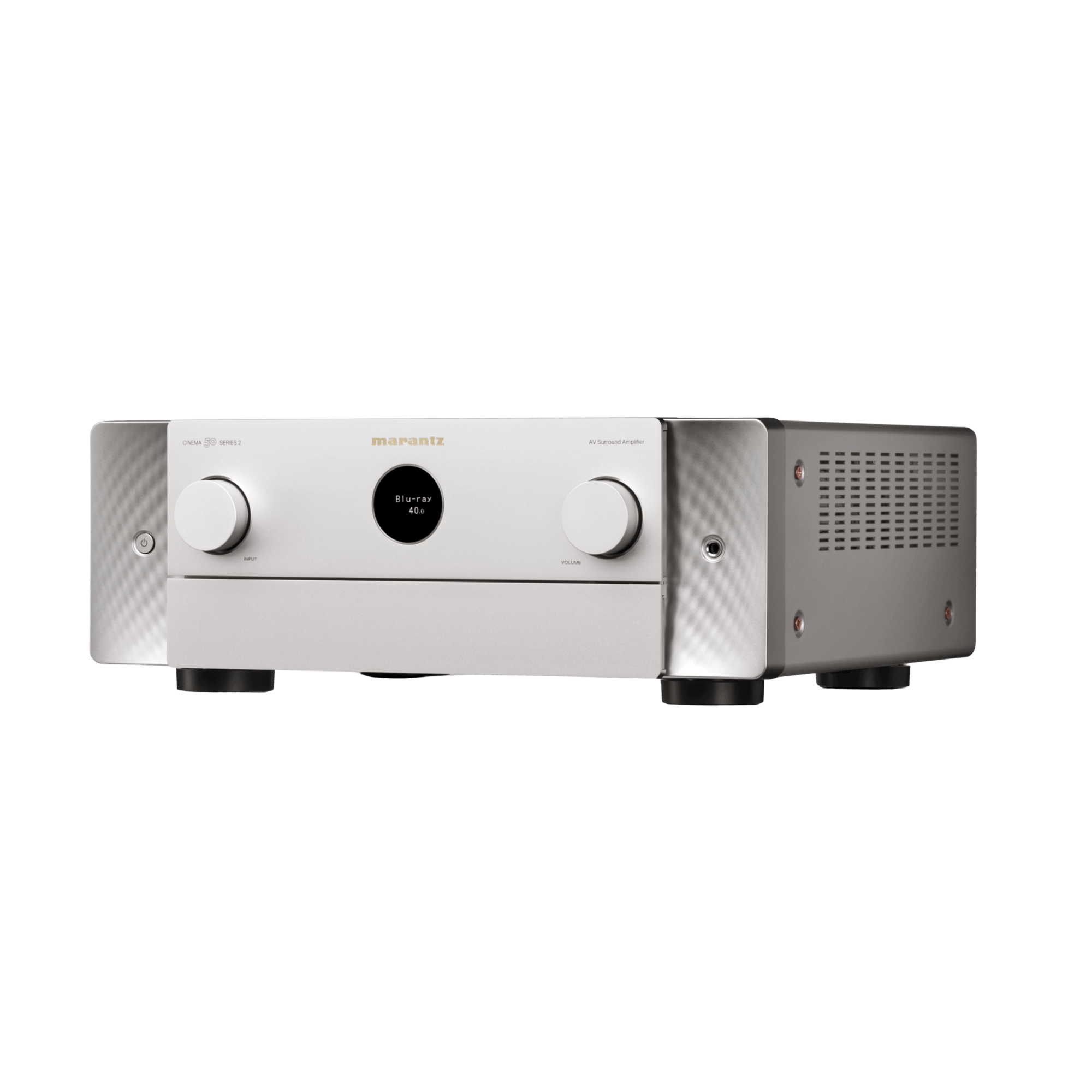 Marantz Cinema 50 Series 2 AV Receiver in Silver, angled to the left