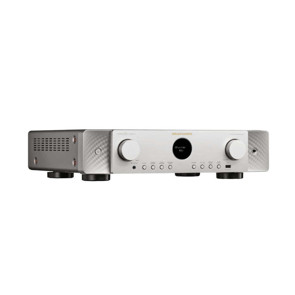 Marantz Cinema 70 Series 2 AV Receiver, silver/gold angled to the right