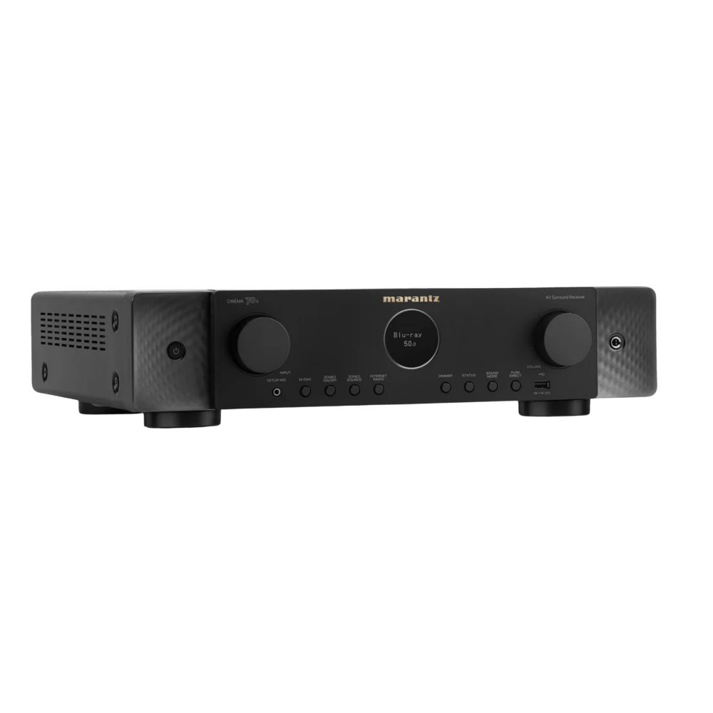 Marantz AV Receivers Marantz Cinema 70s Slimline 7.2 Channel AV Receiver, in black, shown angled to the right