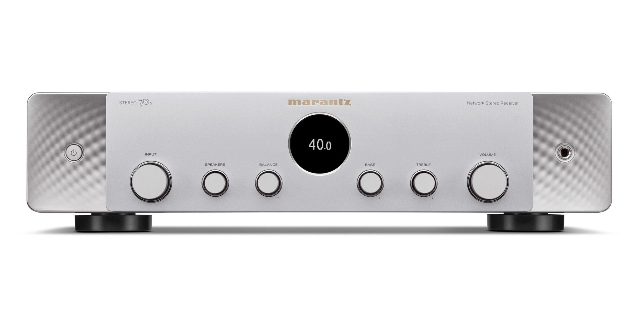 Marantz Stereo70's Receiver in Silver/Gold. Pristine sound quality, timeless design & cutting edge tech.  Front image