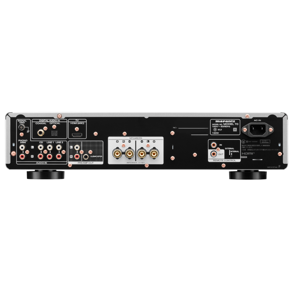 Marantz Model 70 Integrated Amplifier in Silver/Gold, back of amplifier