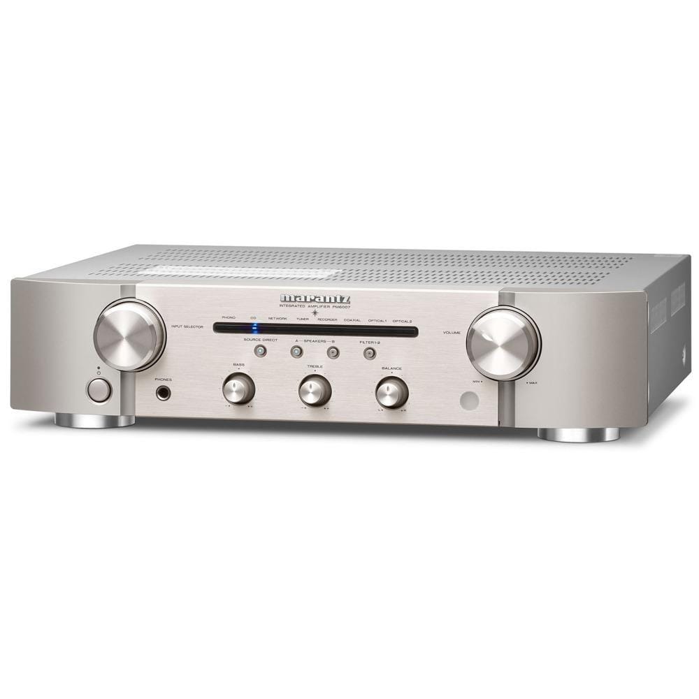 Marantz PM6007 Integrated Amplifier in Silver/Gold, angled