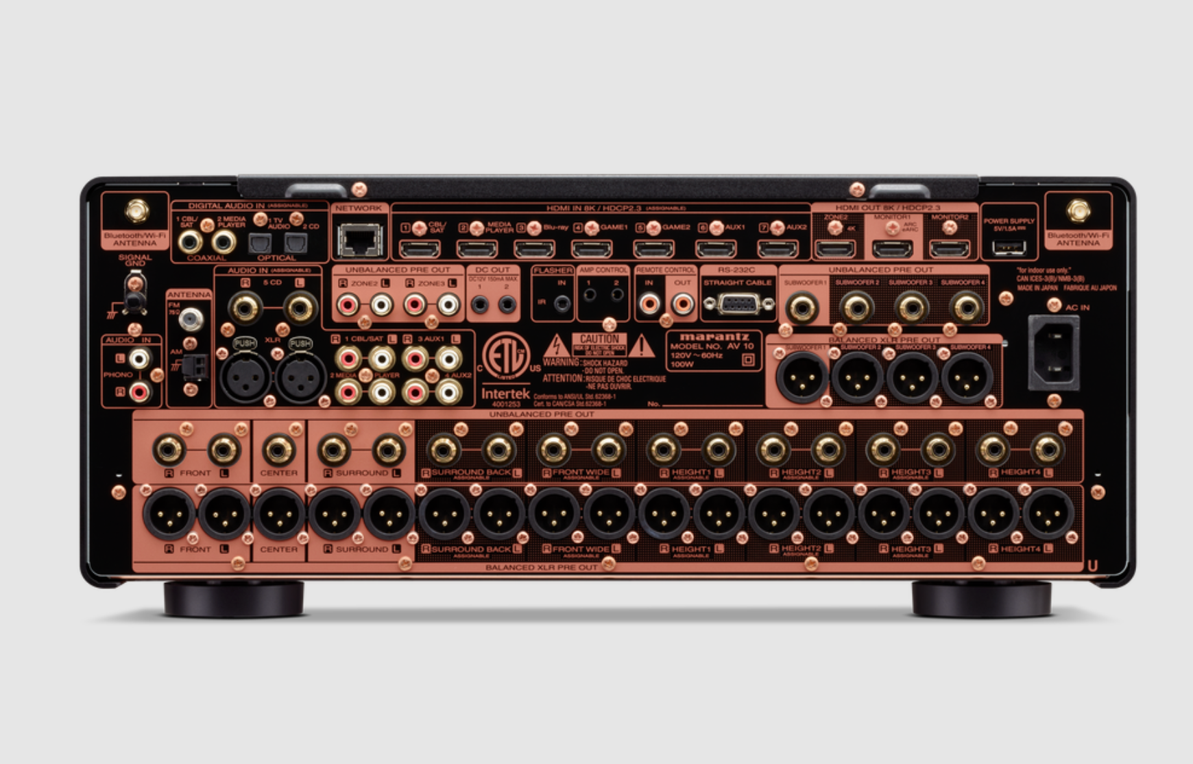 Marantz AV 10 Reference 15.4 Channel Home Theatre Pre-Amplifier/Processor, back of unit