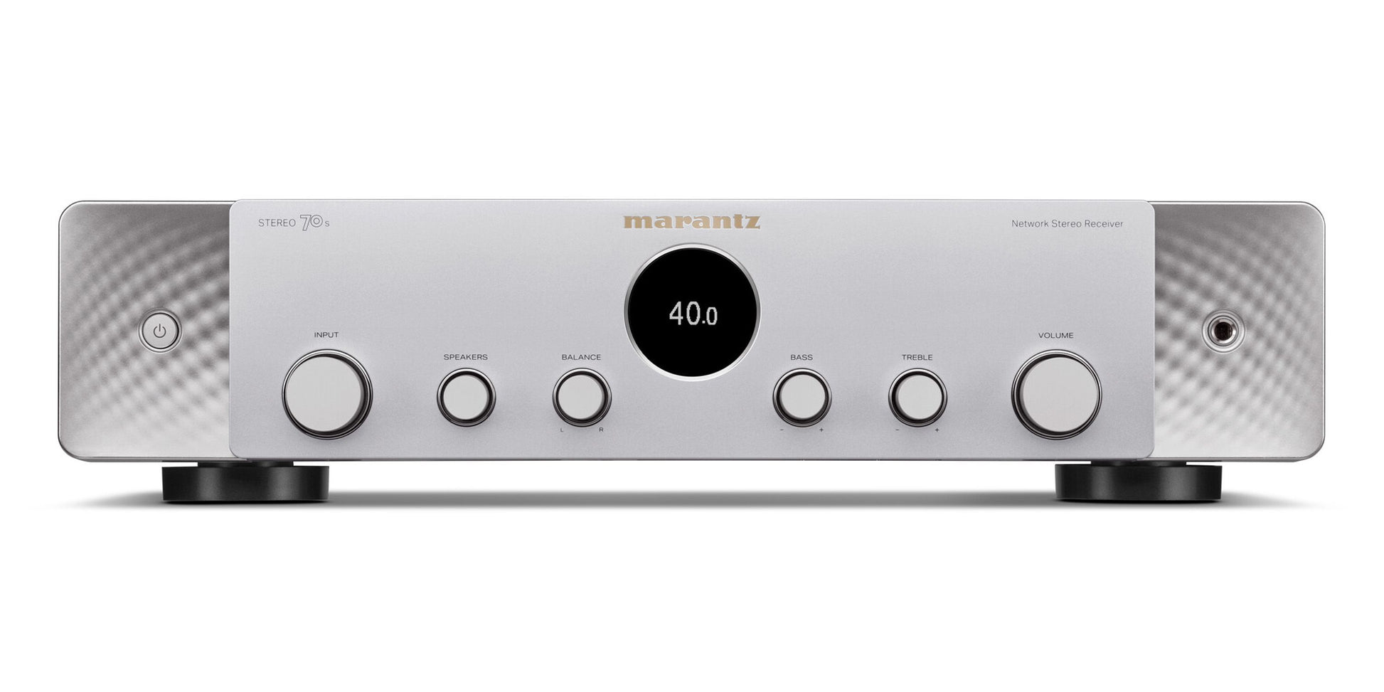 Marantz Stereo70's Receiver in Silver/Gold. Pristine sound quality, timeless design & cutting edge tech.  Front image