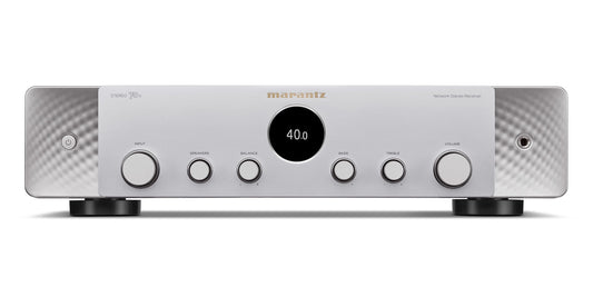 Marantz Stereo70's Receiver in Silver/Gold. Pristine sound quality, timeless design & cutting edge tech.  Front image