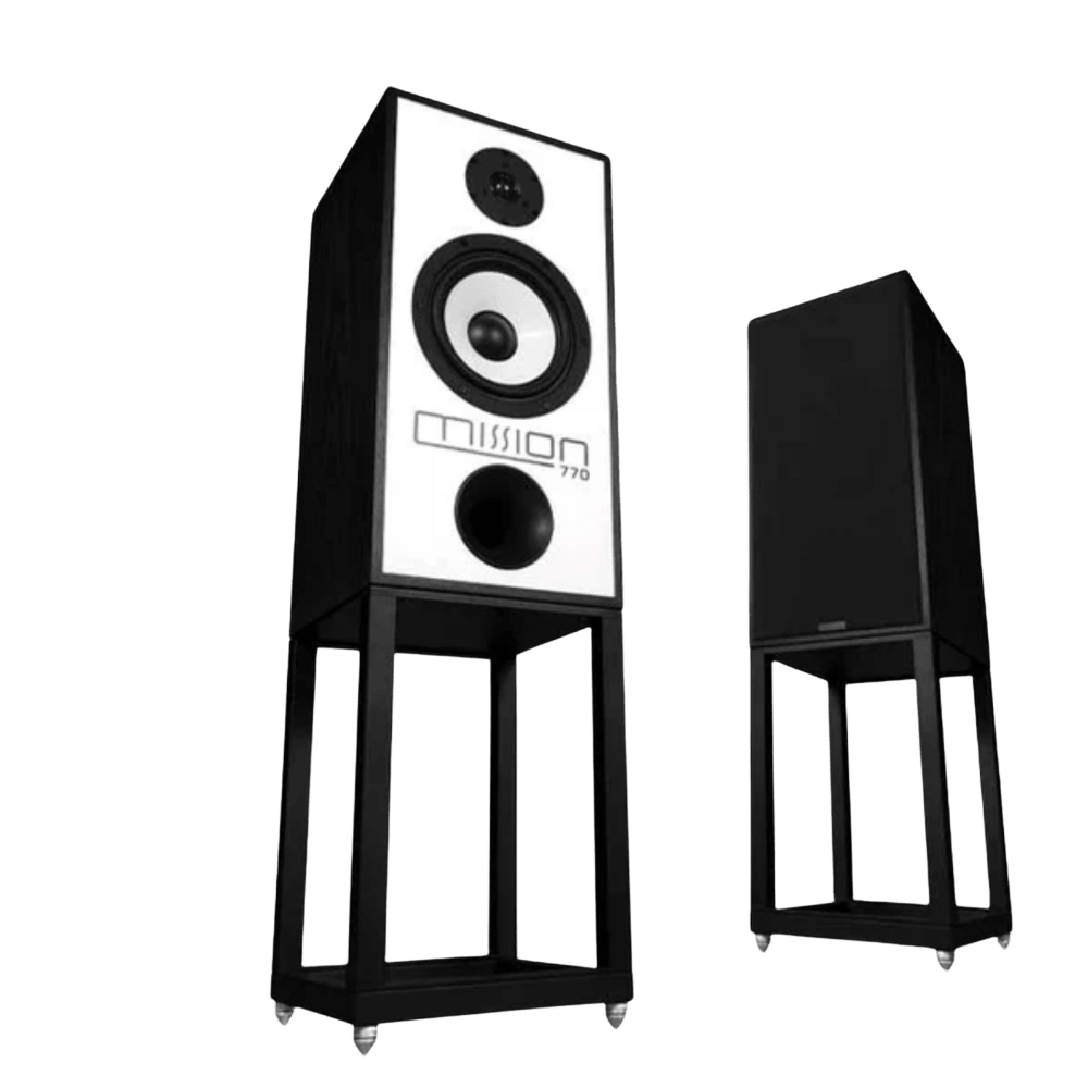 Mission 770 Speakers in Black Oak with StandsBookshelf SpeakersMissionVinyl Revival