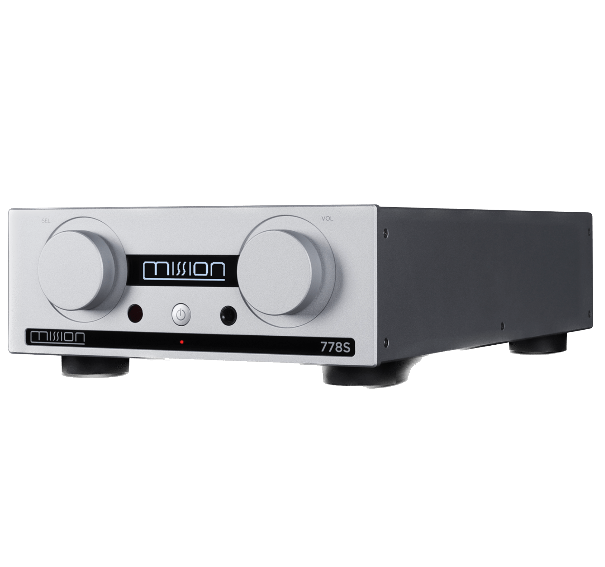 Mission 778S Wireless Music Streamer in Silver angled left