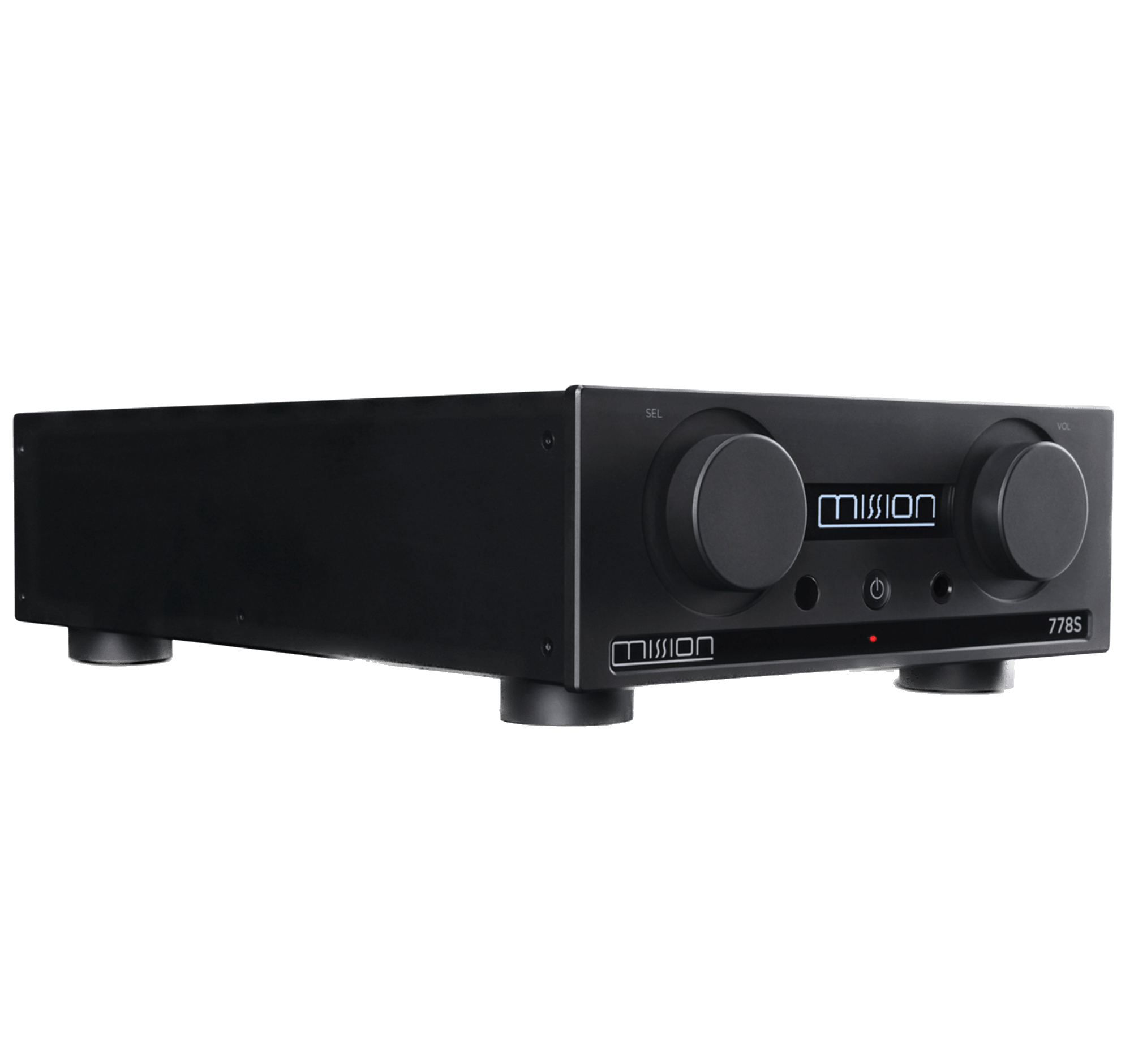Mission 778S Wireless Music Streamer in Black, angled to the right