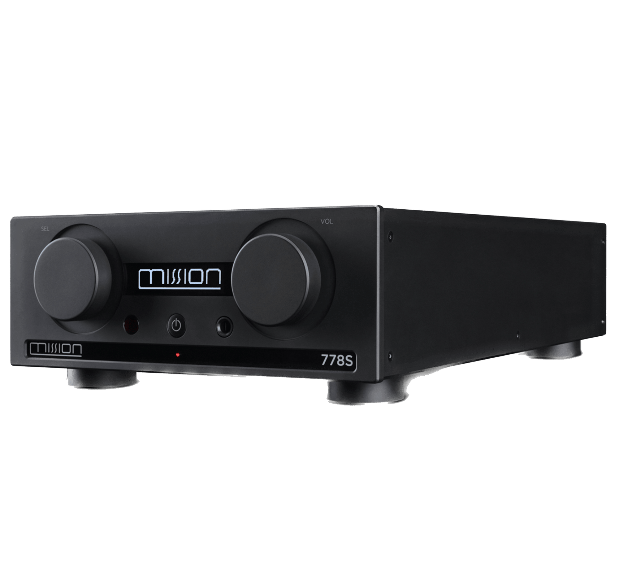 Mission 778S Wireless Music Streamer in Black, angled to the left